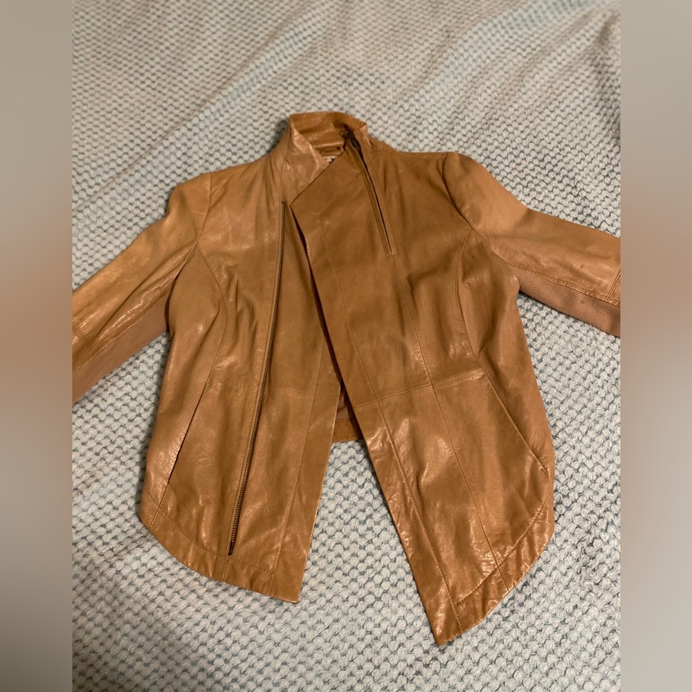 Cream Brown Leather Jacket